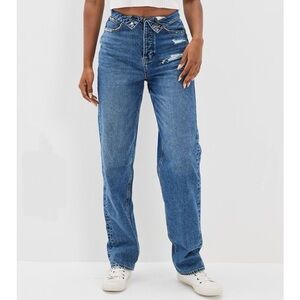 American Eagle High-Waisted Blue Fold Over Waist Jeans 4 Reg.